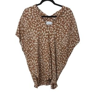 Adrienne Polka‎ Dot Short Sleeve Blouse Top V Neck